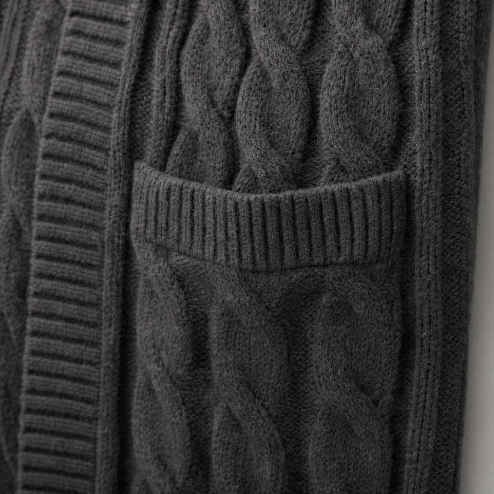 Imogen Hooded Cable-Knit Cardigan, close-up detail
