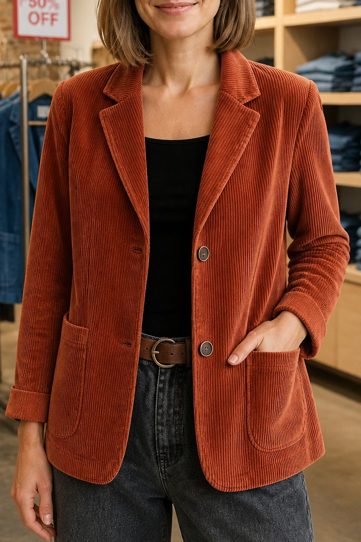 Maren Corduroy Blazer in Rust, front view