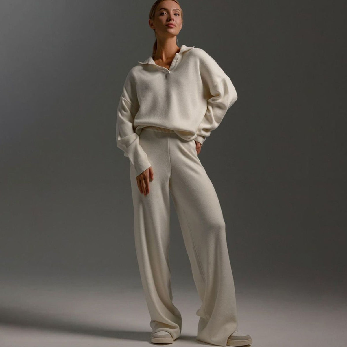 Opal Collared Lounge Set in Beige, front view