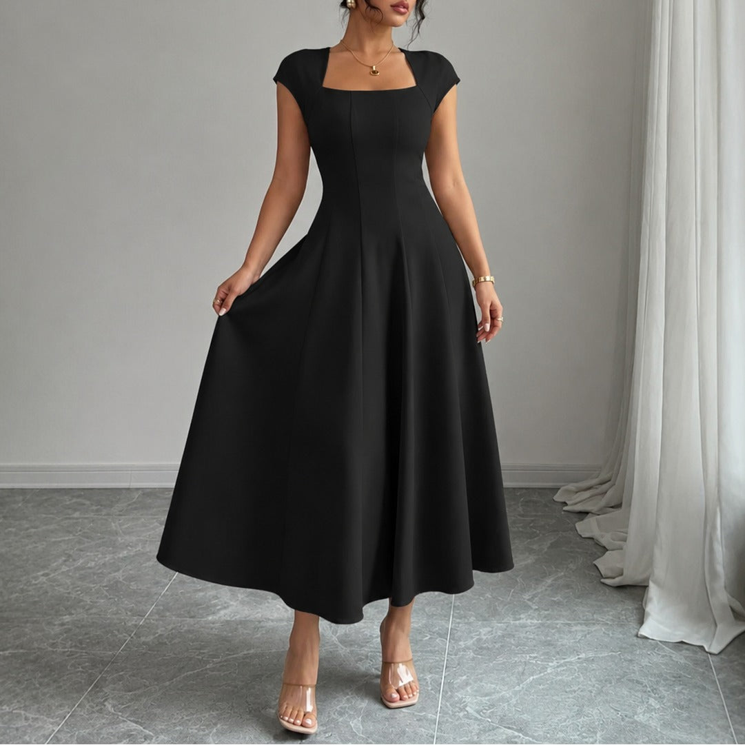Aurelia Square-Neck Midi Dress in Black, front view