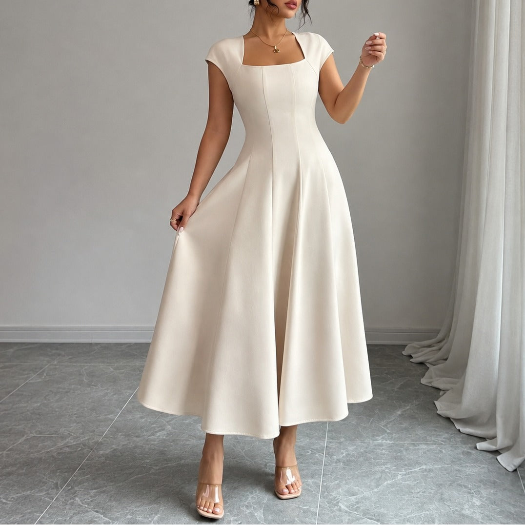 Aurelia Square-Neck Midi Dress in Ivory, front view