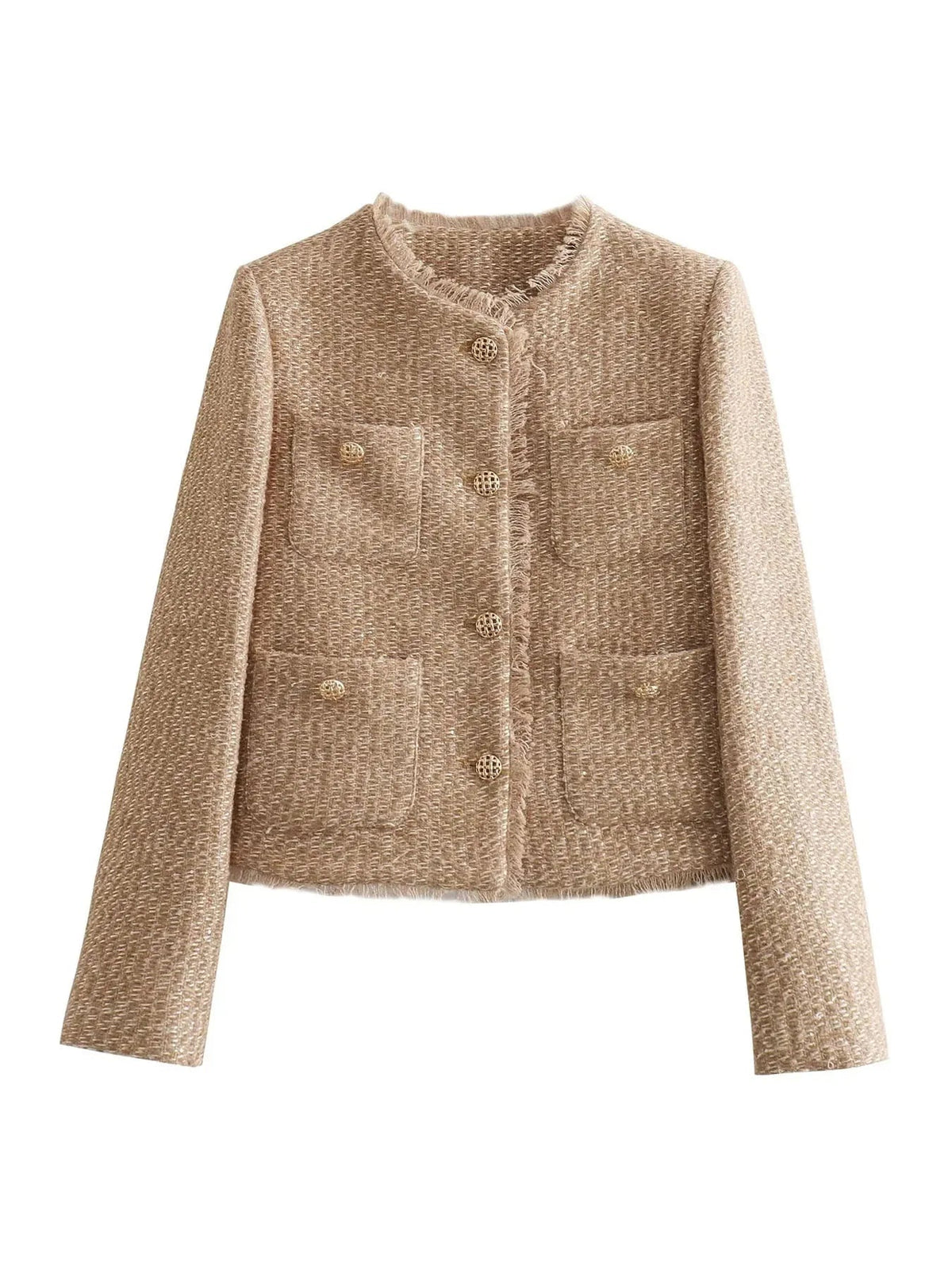 Beatrix Cropped Collarless Jacket in Beige, product photo