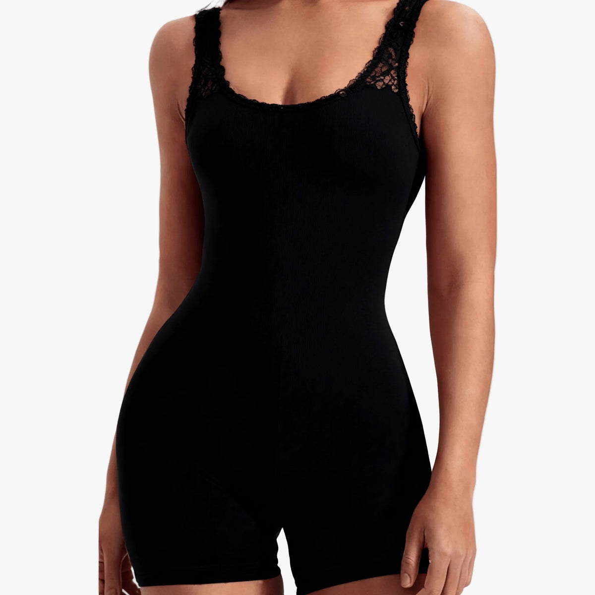 Calla Seamless Shaping Bodysuit in Black, front view