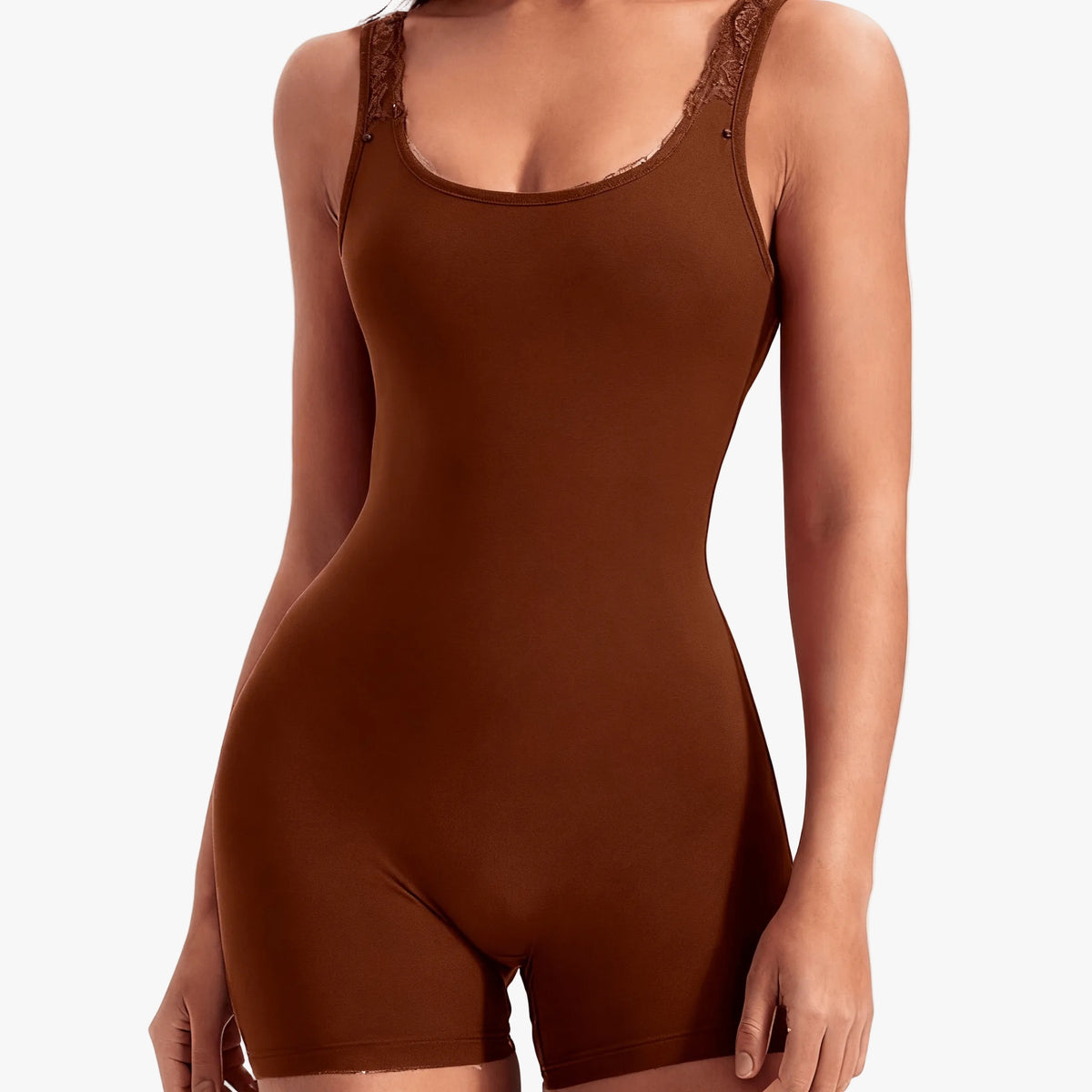 Calla Seamless Shaping Bodysuit in Brown, front view