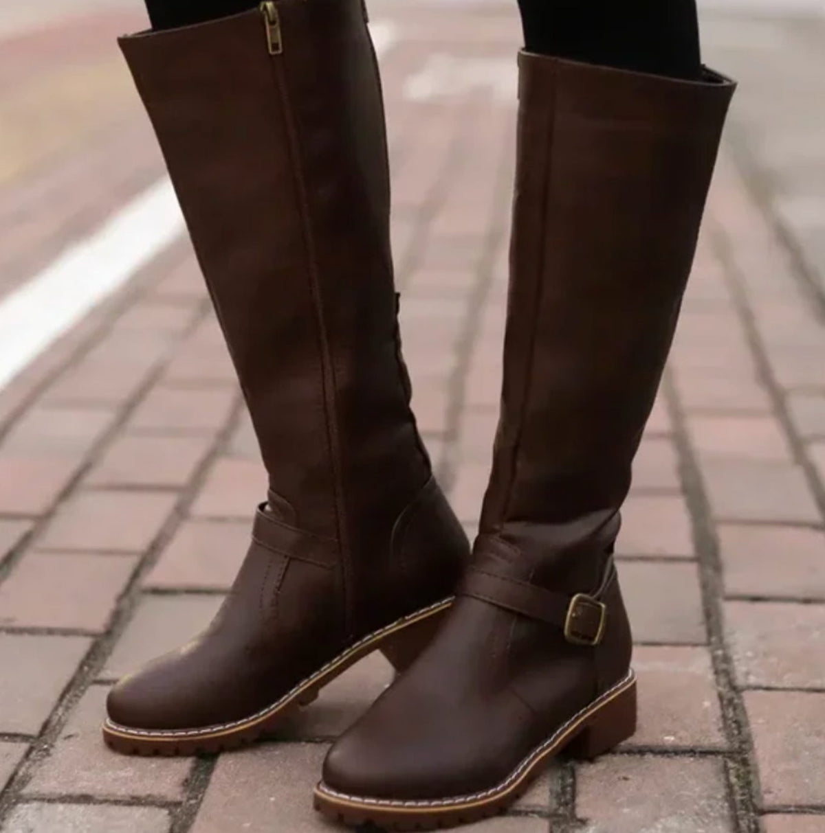 Cosima Grained Riding Boots, front view 2