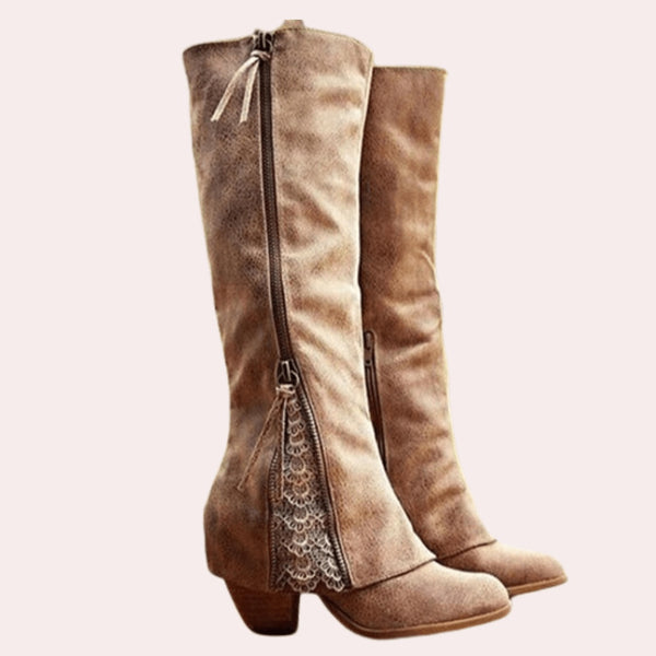 Fenella Two-Tone Knee Boots in Brown, product photo