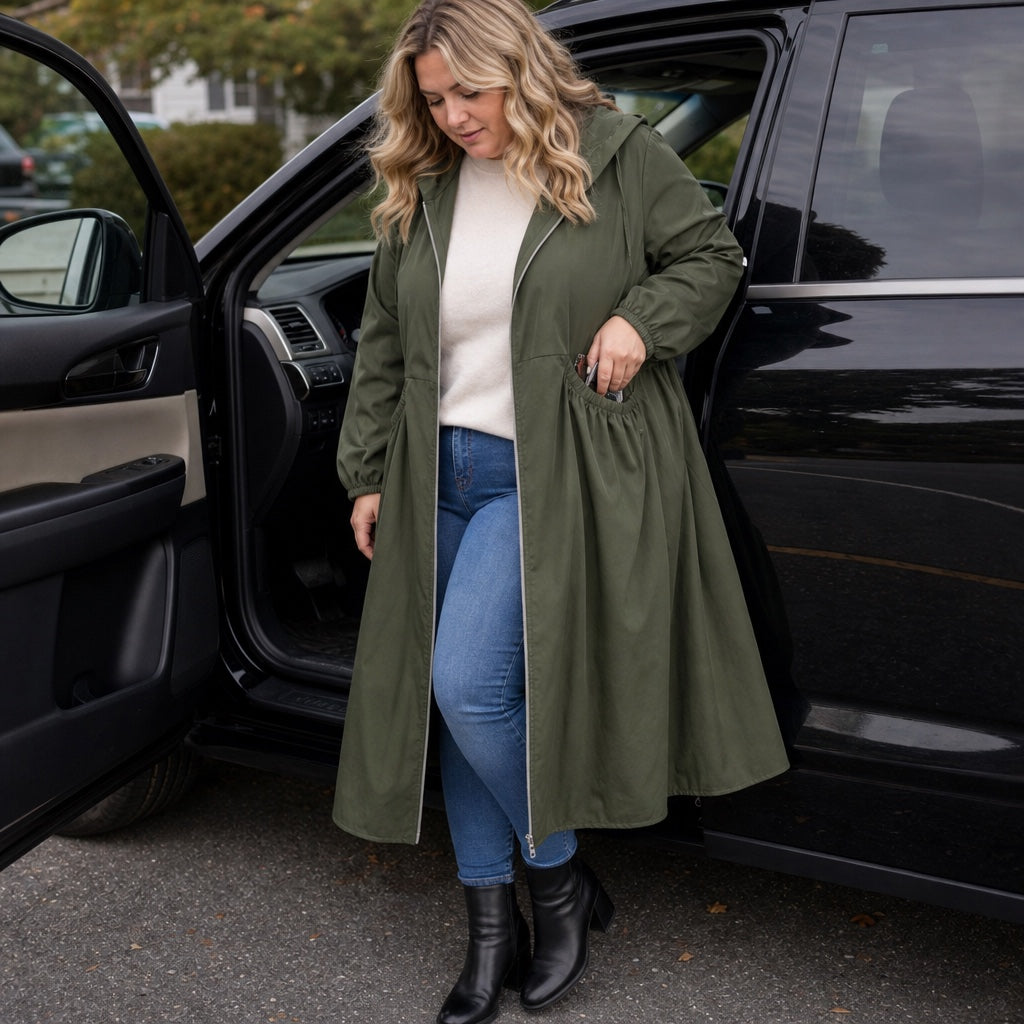 Giselle Peplum Rain Jacket, styled look 2