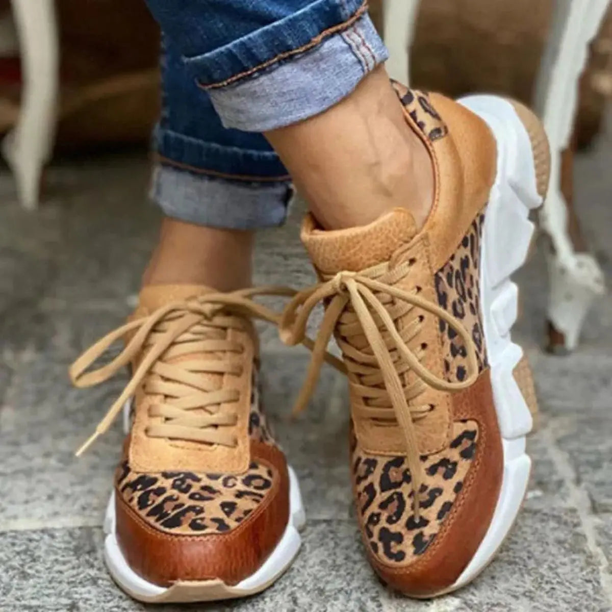Greer Leopard Chunky Sneakers in Animal, front view