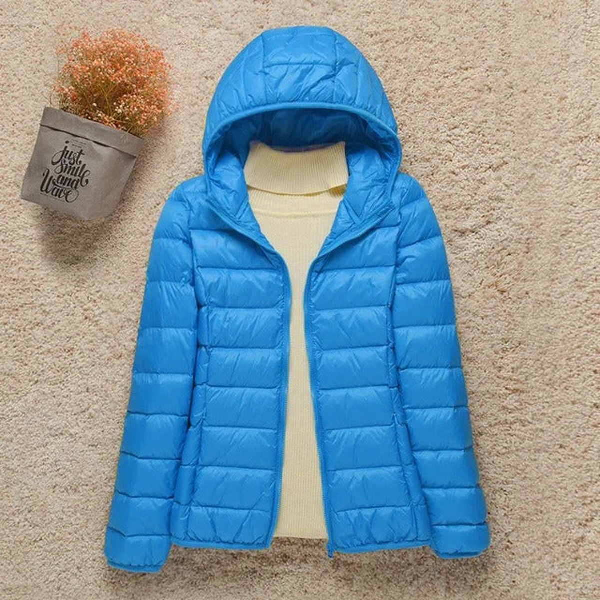 Juniper Packable Puffer Jacket in Light Blue, product photo
