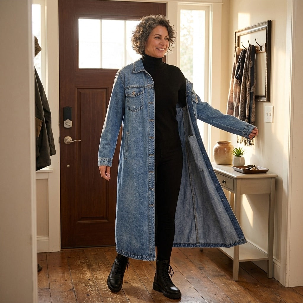 Kaia Longline Denim Coat, styled look 3