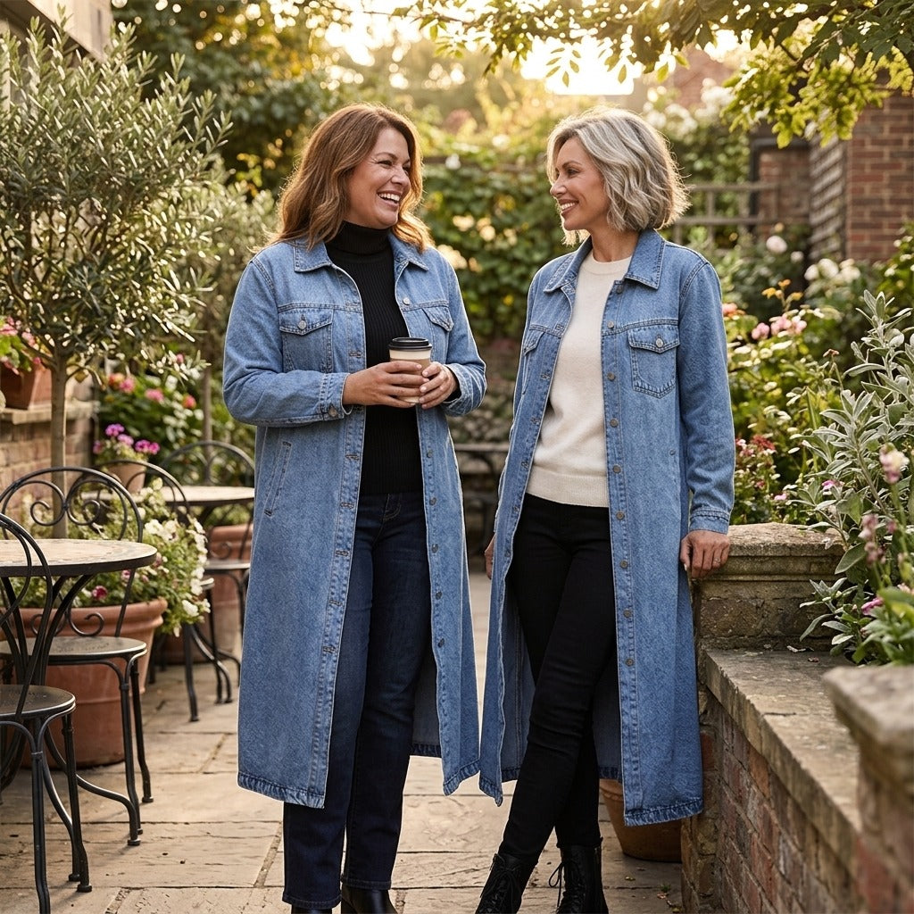 Kaia Longline Denim Coat, styled look