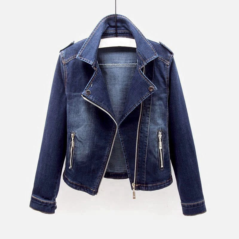 Quinn Cropped Denim Jacket in Dark Blue, product photo