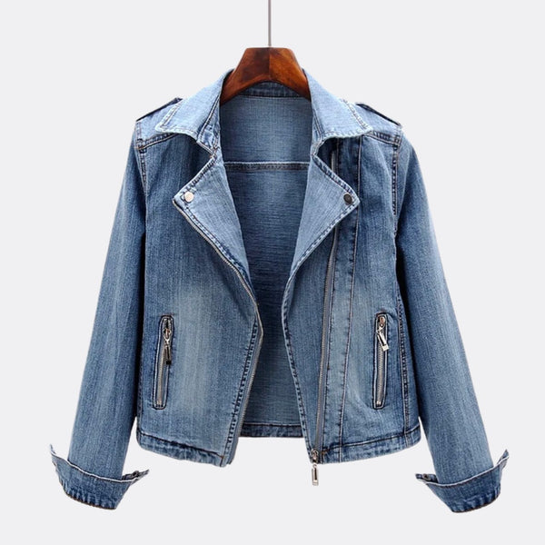 Quinn Cropped Denim Jacket in Light Blue, product photo