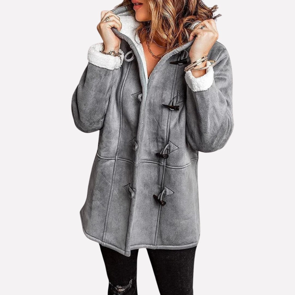 Thea Hooded Toggle Coat in Gray, front view