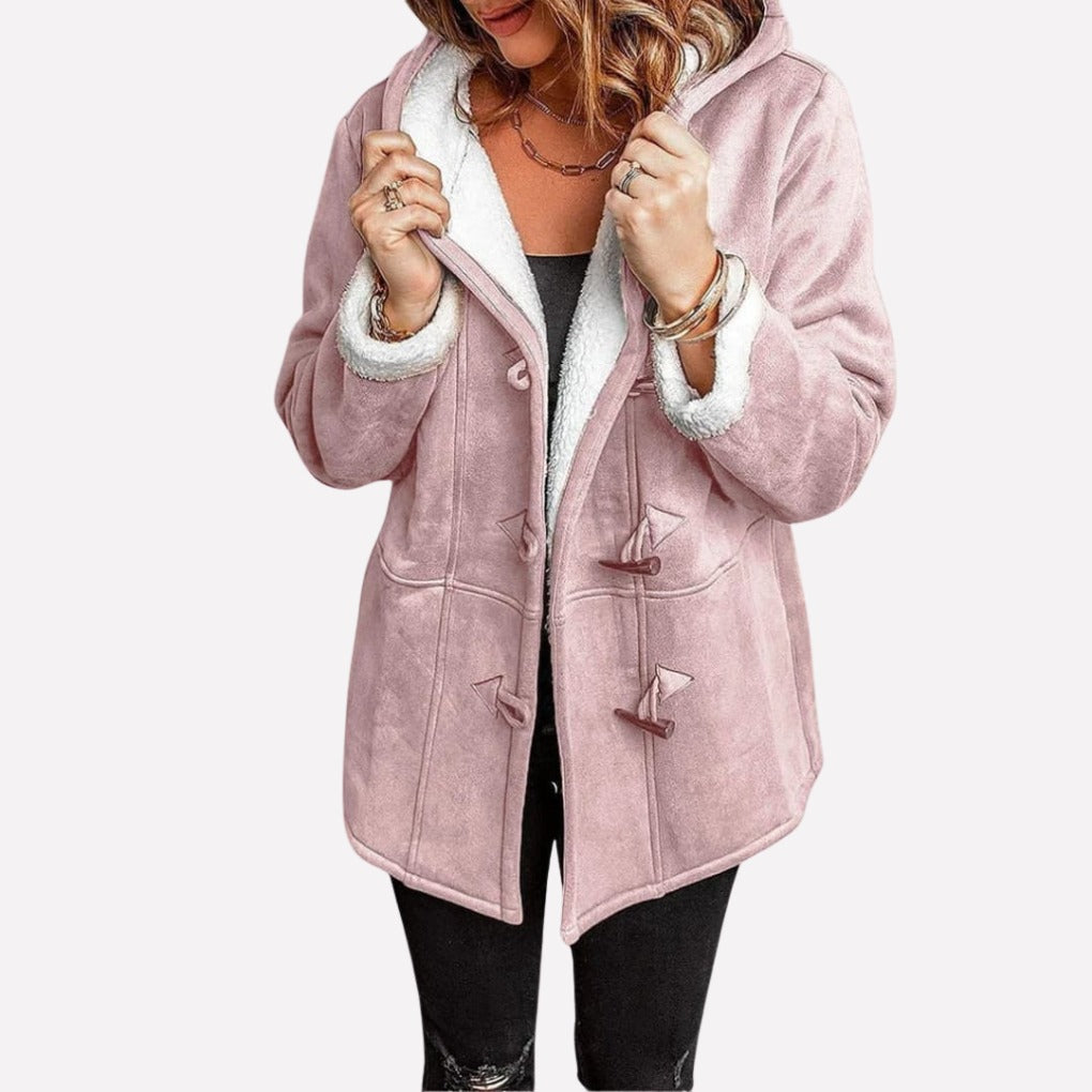 Thea Hooded Toggle Coat in Pink, front view