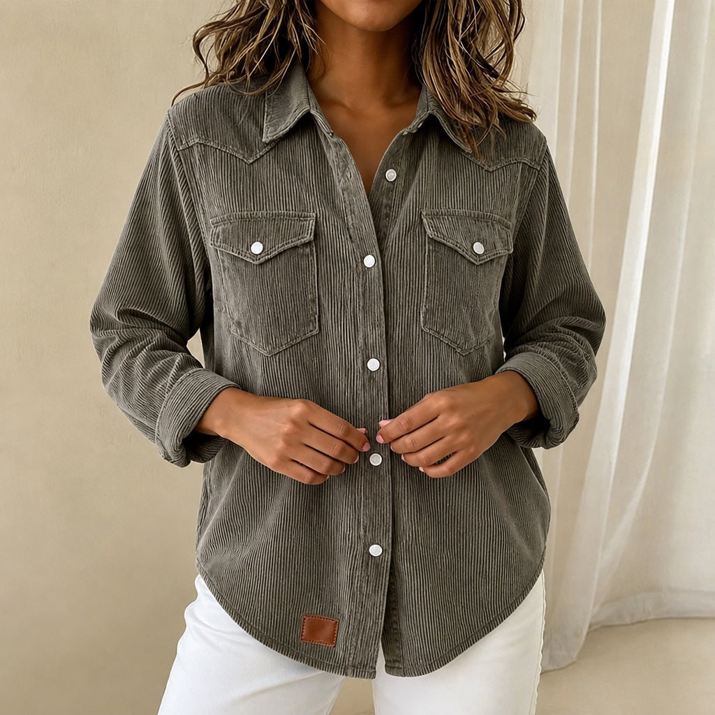 Winona Corduroy Shirt Jacket in Gray, front view