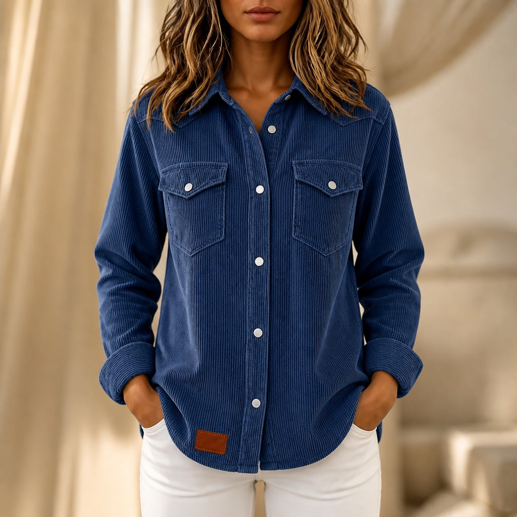 Winona Corduroy Shirt Jacket in Navy, front view