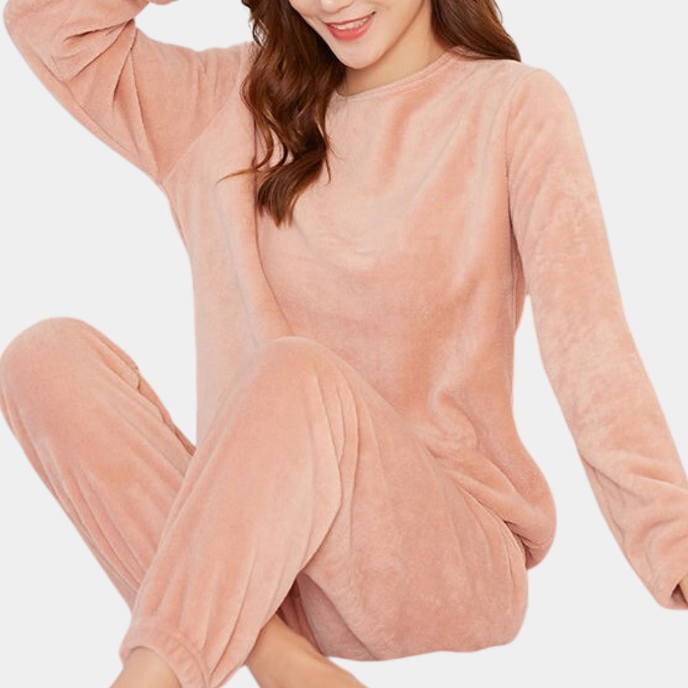 Wren Fleece Pajama Set in Pink, styled look